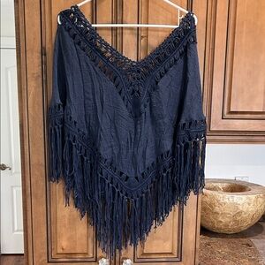 Navy Blue Fringe Poncho